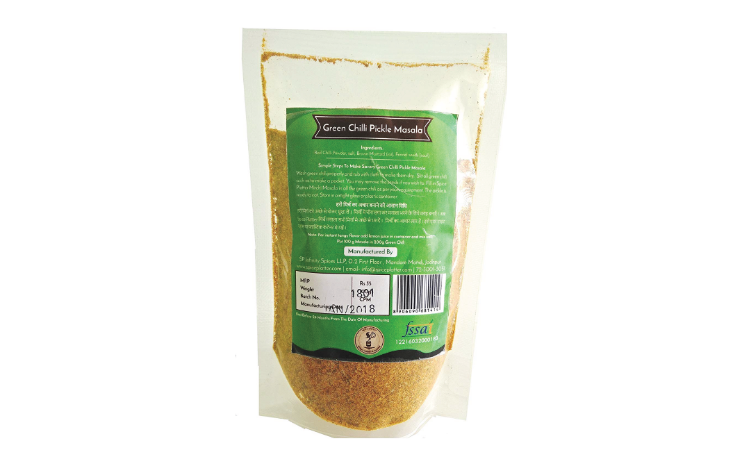 Spice Platter Green Chilli Pickle Masala    Pack  100 grams